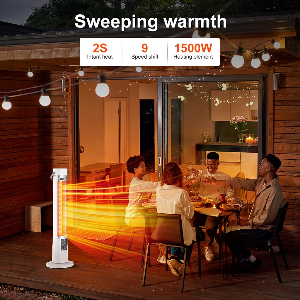 1500W Portable Infrared Heater, Indoor Outdoor Tower Space Heater with Tip-Over & Overheat Protection, 60° Oscillation, Remote Control, 12H Timer, for Patio, Living Room, Office, Nursery, Pet-Friendly