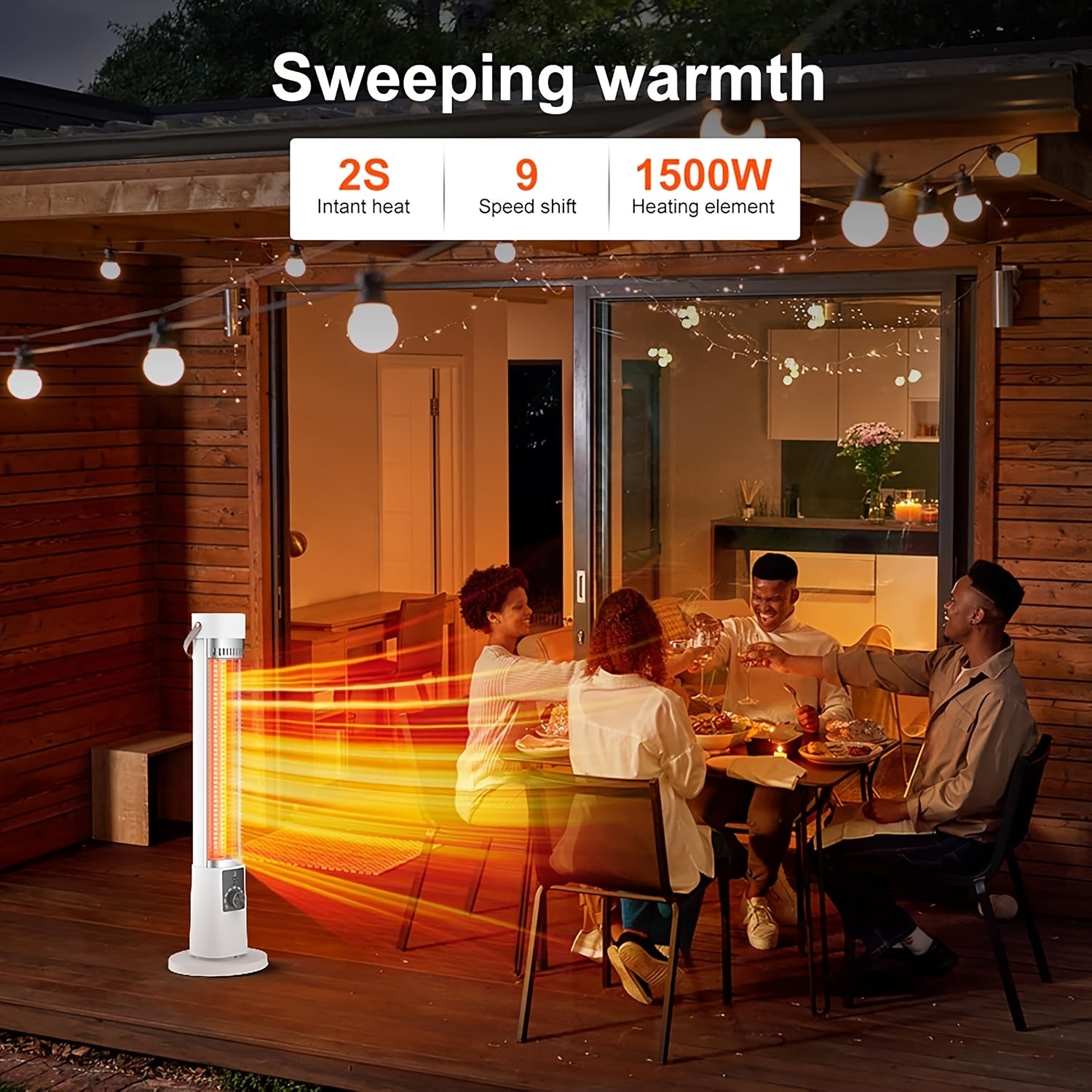 1500W Portable Infrared Heater, Indoor Outdoor Tower Space Heater with Tip-Over & Overheat Protection, 60° Oscillation, Remote Control, 12H Timer, for Patio, Living Room, Office, Nursery, Pet-Friendly