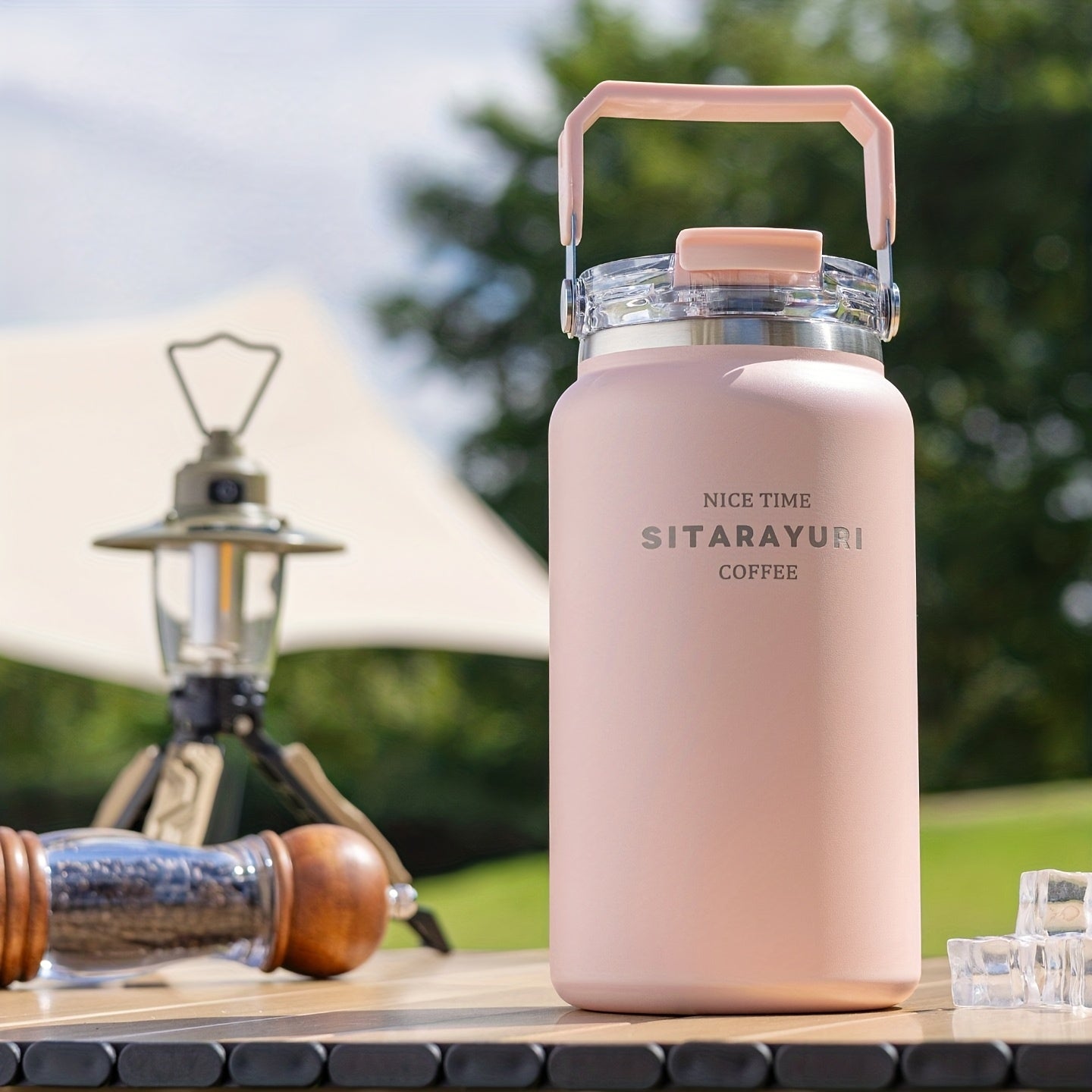 1pc Easy Large-Capacity Ice Bucket Cup 40.58oz\u002F50.72oz Outdoor Stainless Steel Kettle Wide Handle One Lid Dual-Use Thermos Portable Travel Cold-Insulated Cup