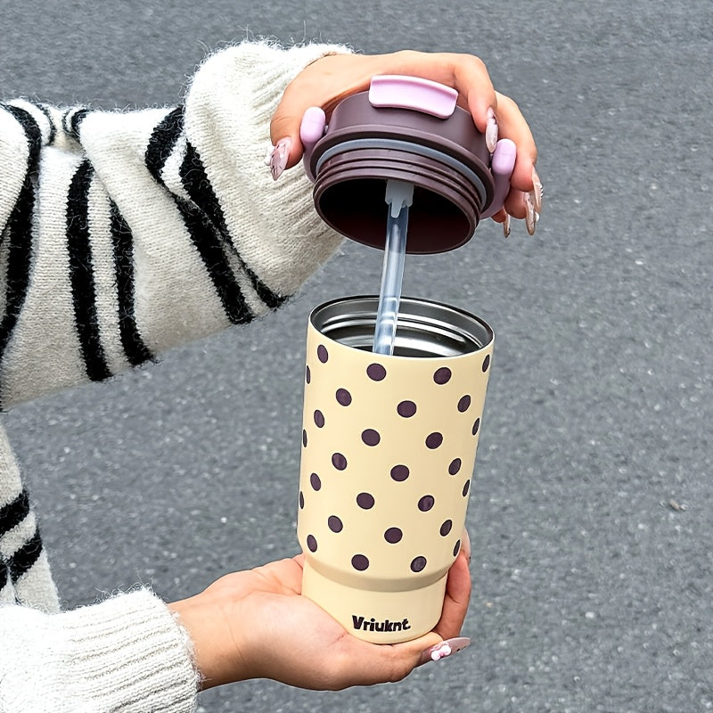 1pc Fashion Easy Vacuum Cup 16.23oz Dual-Drink Coffee Thermos with Handle, Portable Outdoor Sports Insulated Water Bottle