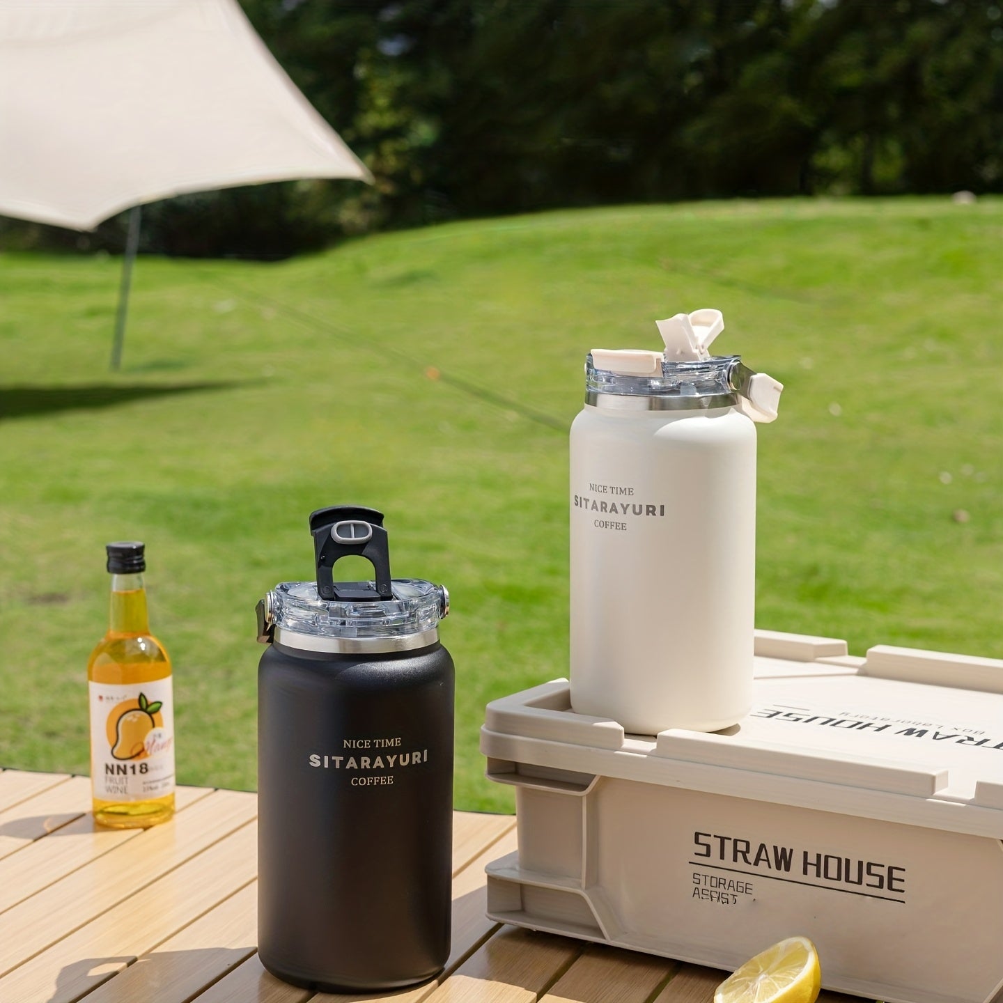 1pc Easy Large-Capacity Ice Bucket Cup 40.58oz\u002F50.72oz Outdoor Stainless Steel Kettle Wide Handle One Lid Dual-Use Thermos Portable Travel Cold-Insulated Cup